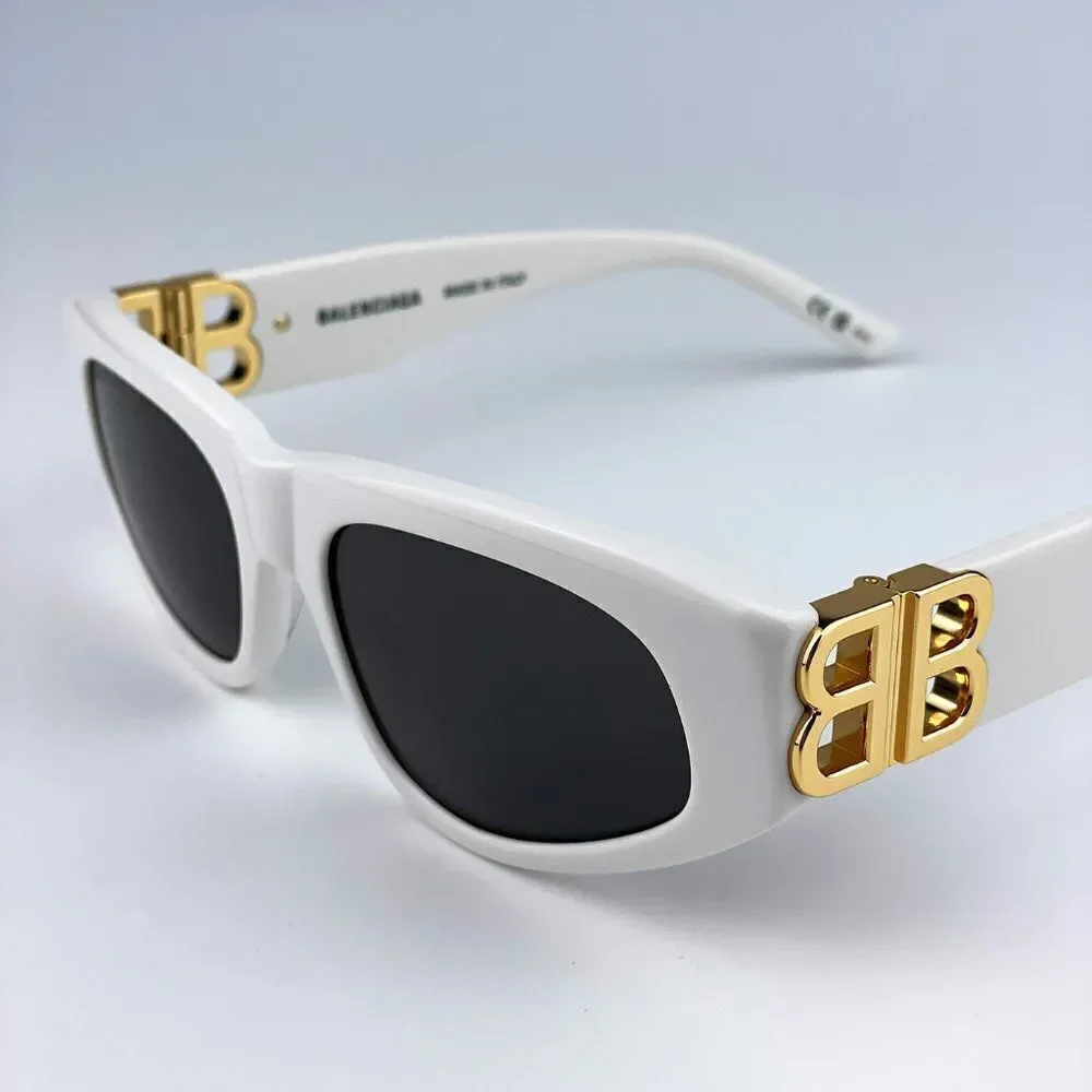 SALE! NEW Balenciaga BB0095S 012 White Gold Logo Grey Cat Eye Unisex Sunglasses